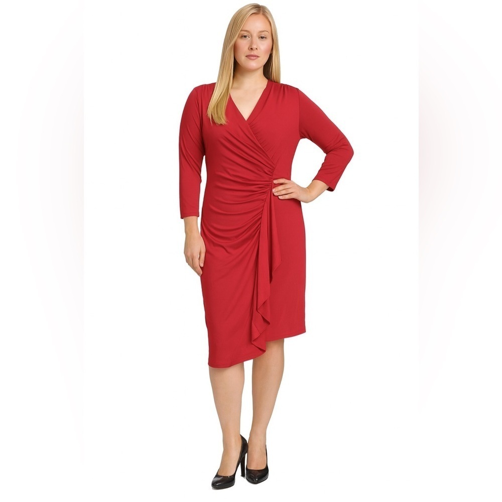 K Jordan Red Long Sleeve V Neck Dress Size 22W